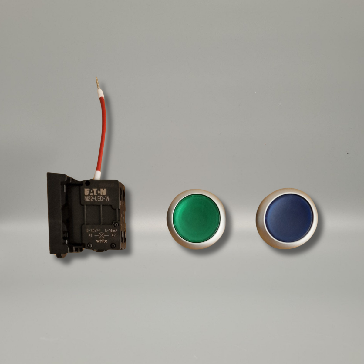 Shine - push button red or green with light emitting diode and connec
